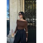 Şal Yaka Ince Triko Kazak - Standart - 0-Kahverengi