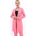 Şal Yaka Uzun Ceket-Pembe - 52