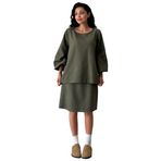 Salaş Kaşe Bluz-Kısa Kaşe Etek Takımı (2 li Takım) (Haki Yeşil, L-XL)