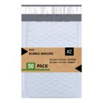 SALES4LESS #2 Poly Bubble Mailers 20,5 x 30,5 cm Dolgulu Zarf Postası Su Geçirmez 50'li Paket (PBM8512-50), Beyaz