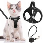 SALFSE Kedi Koşum Takımı ve Tasma Kaçış Koruması, Ayarlanabilir Yumuşak Örgü Yavru Kedi Yeleği Yürüyüş için Yansıtıcı Evcil Hayvan Koşum Takımı Kedi Küçük Köpekler için (Siyah, XXS)