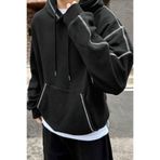 SALIENDO Erkek Açık Dikişli Siyah Oversize Kapüşonlu Sweatshirt