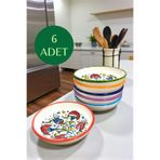 Salizera Çini Motifli 6 Adet Seramik Kase-13 cm Çerezlik-Kahvaltılık-Etnik Kütahya Çini Desenli Hediyelik