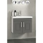 Salkım 80 cm Beyaz-Füme Balon MDF Seramik Lavabolu Asma Banyo Alt Dolabı