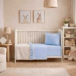 Sall Home Mavi Ekru Dantel Detaylı Fırfırlı Bebek Pike Takımı - Ekru - Mavi Melanj - 90x120