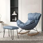 Sallanan Sandalye Modern Salon Koltuğu Orta Yüzyıl Sandalye Rahat Yan Sandalyeler Masif Ahşap Ayaklı, Mavi-Tek Beden,Blue-One Size