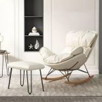 Sallanan Sandalye Modern Sandalye Orta Yüzyıl Sandalye Rahat Yan Sandalyeler Masif Ahşap Ayaklı, Şezlong, Bej-Tek Beden,Beige-One Size