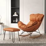 Sallanan Sandalye Modern Sandalye Orta Yüzyıl Sandalye Rahat Yan Sandalyeler Masif Ahşap Ayaklı, Şezlong, Turuncu-Tek Beden,Orange-One Size
