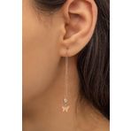 Sallantılı Tekli Kelebek Küpe Nano Zirkon ;Taşlı Rose Gold Kaplama 925 Ayar Gümüş Küpe