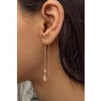 Sallantılı Tekli Yaprak Küpe Nano Zirkon ;Taşlı Rose Gold Kaplama 925 Ayar Gümüş Küpe