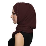 Şallı Takmatik Taşlı Kahve Hazır Türban Tesettür Bone Namaz Örtüsü
