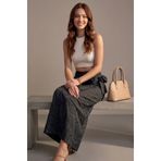 salome butik BELİ BAGLAMA DETAYLI DESENLİ KETEN ETEK