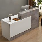 Salon, Lobi, Ofis ve Perakende için Çekmeceli Şık Ön Büro Resepsiyon Tezgah Masası - Modern Beyaz ve Gri Taş Tasarım (140 cm/55 inç)