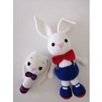 Salopetli Tavşan Uyku Arkadaşı ve Çıngırak Amigurumi Organik Oyun