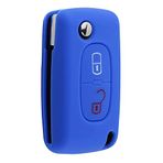 SALPIE Anahtarlık Kılıfı CITROEN C2 C3 C4 C5 PICASSO 2 Anahtarları PEUGEOT 107 206 207 307 308 406 407 Uzaktan Kumanda (Mavi, Silikon Kapak)
