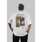 Salvador Dali Arka Baskılı Oversize T-Shirt Erkek Kadın Bisiklet Yaka Pamuk Tişort - Beyaz