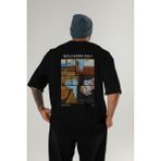 Salvador Dali Arka Baskılı Oversize T-Shirt Erkek Kadın Bisiklet Yaka Pamuk Tişort - Siyah