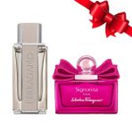 Salvatore Ferragamo Bright Leather Edt 100 Ml Erkek Parfum + Signorina Ribelle Edp 100 Ml Kadin Parfum Sevgililer Gunu Ozel 2Li Hediye Seti