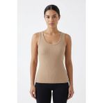 Salvia Dione %100 Pamuk Kaşkorse V Sırt Detaylı Günlük Basic Crop Top Kadın Atleti / Bluz - Bej