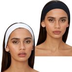 SALVIA DIONE 2'li Kombin Saç Bandı Seti - Elastik Kaymaz İnce Esnek Pamuk Emici Kadın Saç Bandı Bandana, Unisex Spa Koşu Yoga Pilates Bisiklet Fitness 2'li Saç Bandı Kafabandı Seti (Siyah & Beyaz)
