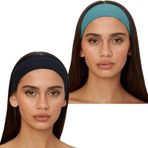 SALVIA DIONE 2'li Kombin Saç Bandı Seti - Elastik Kaymaz İnce Esnek Pamuk Emici Kadın Saç Bandı Bandana, Unisex Spa Koşu Yoga Pilates Bisiklet Fitness 2'li Saç Bandı Kafabandı Seti (Siyah & Turkuaz)