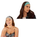 SALVIA DIONE 2'li Kombin Spor Saç Bantları - Elastik Kaymaz İnce Saç Ter Kafa Bandı Bandana, Şık Kadın & Erkek Koşu Fitness Yoga Pilates Makyaj Yüz Yıkama Atletik 2'Li Saç Bandı Seti (Gri Melanj & Turkuaz)