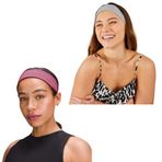 SALVIA DIONE 2'li Kombin Spor Saç Bantları - Elastik Kaymaz İnce Saç Ter Kafa Bandı Bandana, Şık Kadın & Erkek Koşu Fitness Yoga Pilates Makyaj Yüz Yıkama Atletik 2'Li Saç Bandı Seti (Pembe & Gri Melanj)