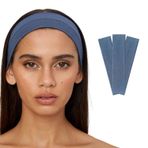 SALVIA DIONE 3'lü Saç Bandı - Elastik Kaymaz İnce Esnek Pamuk Emici Kadın Saç Bandı Bandana, Unisex Spa Koşu Dans Yoga Pilates Bisiklet Fitness Saç Ter Bandı 3'lü Kafabandı Seti (İndigo Melanj)