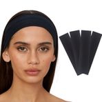 SALVIA DIONE 4'lü Saç Bandı - Elastik Kaymaz İnce Esnek Pamuk Emici Kadın Saç Bandı Bandana, Unisex Spa Koşu Dans Yoga Pilates Bisiklet Fitness Saç Ter Bandı 4'lü Kafabandı Seti (Siyah)