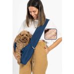 salya store Peluş astarlı indigo renk köpek ana kucağı taşıma çantası 0-8kg