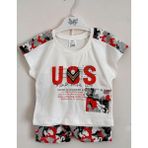 Sam 2 Only Körüklü Kamuflaj Bebek Alt Üst Şortlu Takım Unisex - 6 Ay - Beyaz - Gri - Kırmızı - Siyah