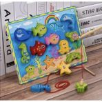 Sam Toys Ahşap Mıknatıslı Balık Tutma ve Ipe Dizme Oyunu - Ahşap Desenli