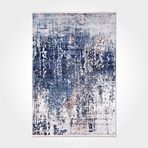 Samantha Mavi Soyut Modern Geometrik Etnik Desenli Boho Makinada Yıkanabilir Hafif Hav Toz Vermez Leke Tutmaz Kaymaz Taban Dijital Makine Baskı Halı Oturma Odası Salon Yolluk Koridor Mutfak Halısı