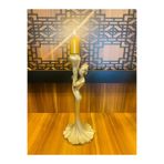 Şamdan Kız Figürlü, Metal, 38 cm Yükseklik, 16 cm Genişlik, Gri