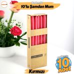 Şamdan Mum 10'lu Düz Kırmızı Dekoratif Mumu Kandil Hediyelik Fitilli Mumluk 25 cm
