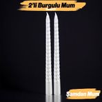 Şamdan Mum Burgulu 2'li Beyaz Dekoratif Mumu Kandil Hediyelik Fitilli Mumluk 25 cm
