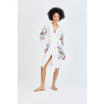 Samira Bambu Baskılı Organik Kadın Bornoz L/XL Flamingo