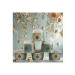 SAMSA Yeşil Desen Yaldızlı Işleme Model Porselen Mirra Kulpsuz Fincan Patterned Gold Mirra Porcelain 6 Pcs