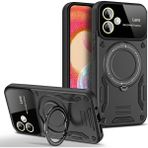 Samsun Galaxy A06 Uyumlu Kamera Korumalı Dönebilen Magsafe Halka Standlı Tank Kılıf - Siyah