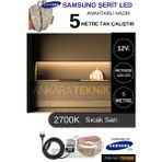 Samsung 12 Volt 5 Metre Mutfak Dolabı Şerit Led/ On-Off / Tak Çalıştır Hazır Set 2700K (Sıcak Sarı)