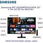 Samsung 4 K Full Uhd 32" 4 Ms 60 Hz 4K Hdr10 Uzaktan Kumandalı Smart Siyah Monitör