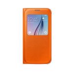 Samsung EF-CG920POEGWW Galaxy S6 Orjinal S-View Cover Turuncu Deri Görünümlü Cep Telefonu Kılıf