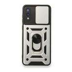 Samsung Galaxy A02 Pars Lens Yüzüklü Silikon Gümüş Kılıf