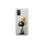 Samsung Galaxy A02s ile Uyumlu Splash Kedi Tasarımlı Şeffaf Silikon Kılıf