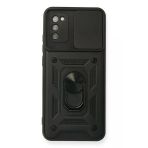 Samsung Galaxy A02s Kılıf Pars Lens Yüzüklü Silikon - Siyah-(5796)