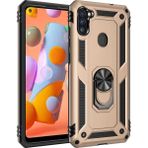 Samsung Galaxy A11 Kılıf Sofya Yüzüklü Silikon Kapak - Gold - Renkli