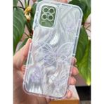 Samsung Galaxy A12 - M12 Kılıf Parlak Hologramlı Kelebek Desenli Darbe Emici Kamera Korumalı Renkli Silikon - Galaxy A12-M12 - Gri - Beyaz