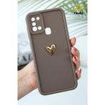 Samsung Galaxy A21S Kılıf 3D Kalp Tasarımlı Kahverengi Desenli Yumuşak Kamera Korumalı Silikon Kapak