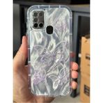 Samsung Galaxy A21S Kılıf Sök Tak Kamera Korumalı Parlak Hologramlı Kelebek Desenli Darbe Emici - Gri
