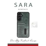 Samsung Galaxy A25 5G Kılıf Sara Kartvizitli Deri Kılıf - Koyu Yeşil
